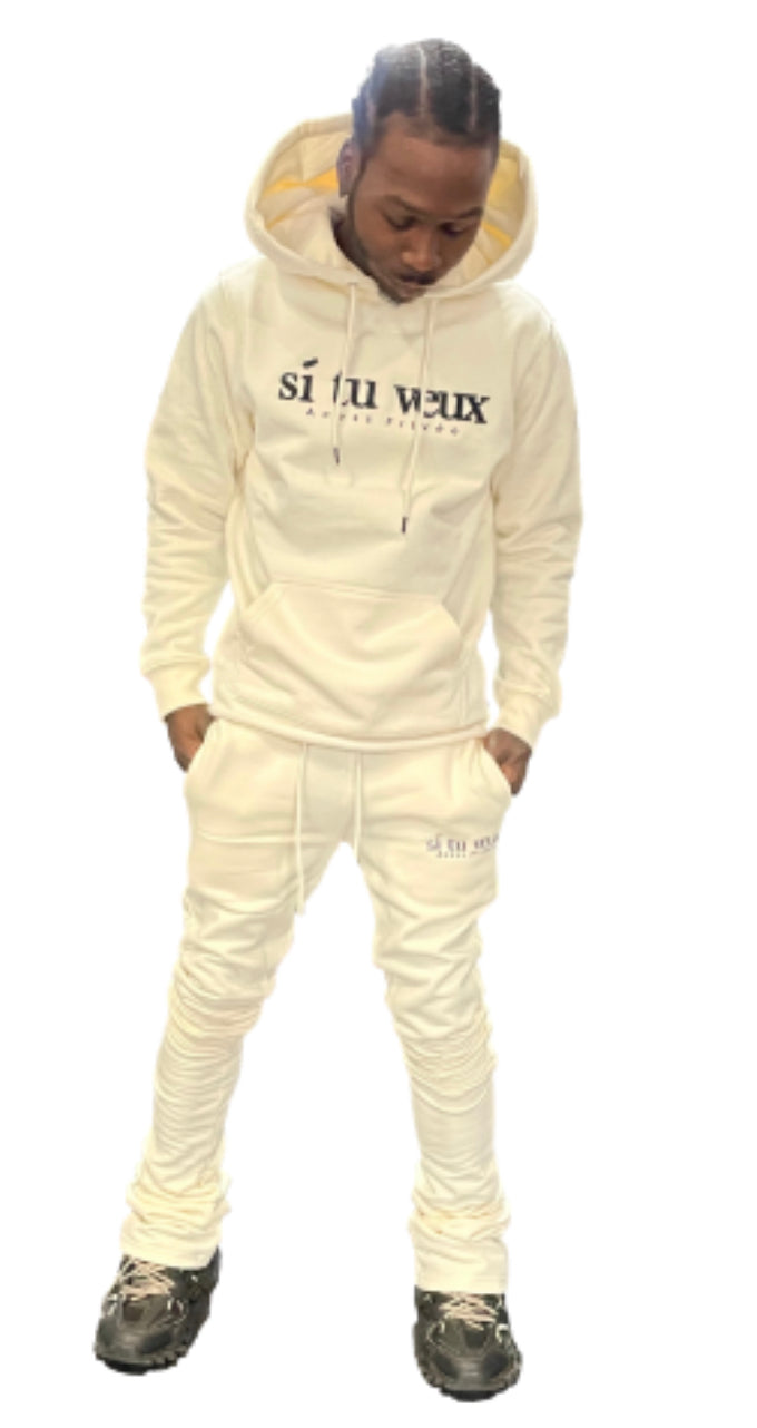 Si Tu Vuex “Veux” Cropped Super Stacked Sweat Suit (Bone) – Strong