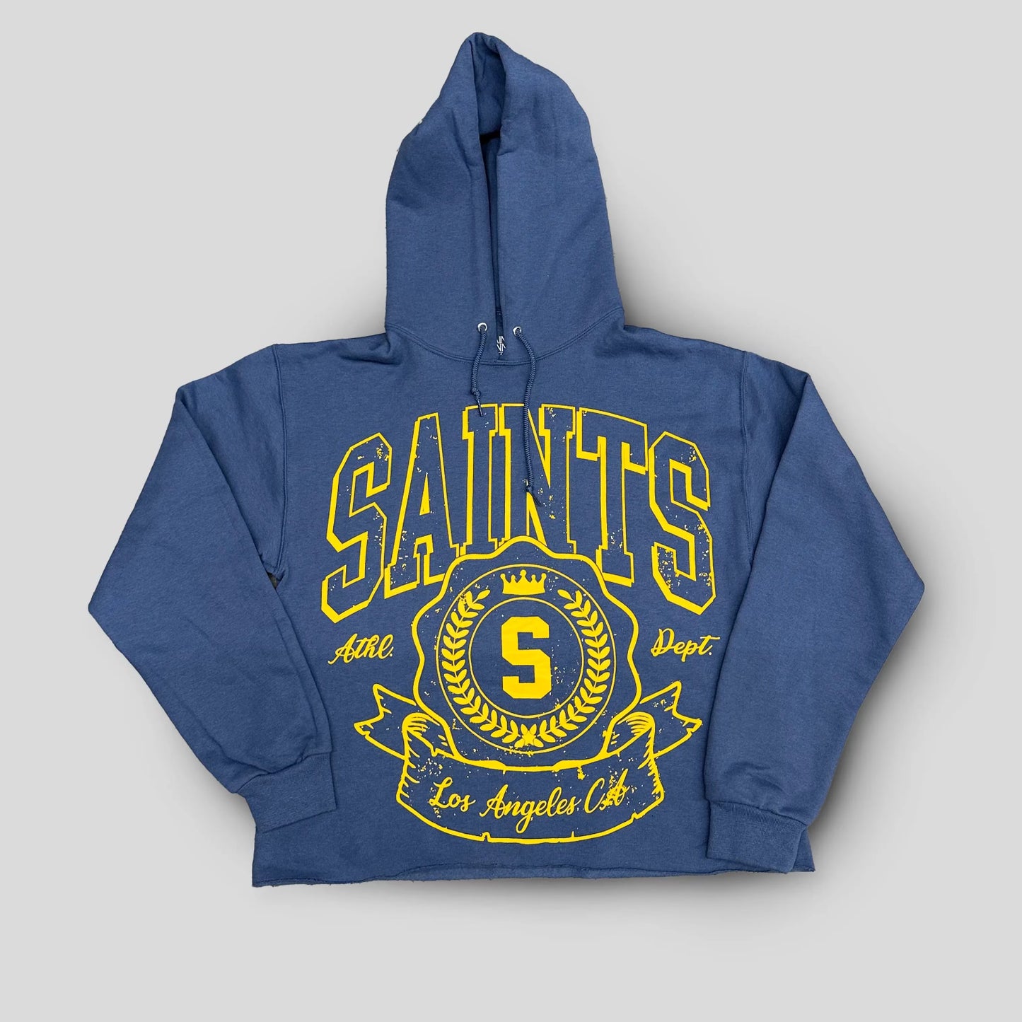 Saints & Sinners “Saint Crest” Cropped Hoodie (Denim Blue)
