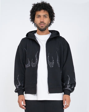 Metal Flame Zip Up - Hoodie (Black)