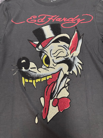 Ed Hardy “Wolf Head” Rhinestone Tee