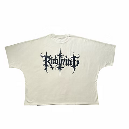 Rich Living “God Made” Drop Shoulder Box Cut Crop Tee (Cream)