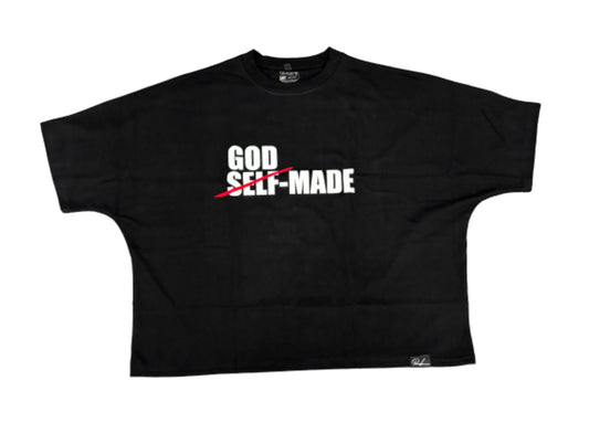 Rich Living “God Made” Drop Shoulder Box Cut Crop Tee (Blk)