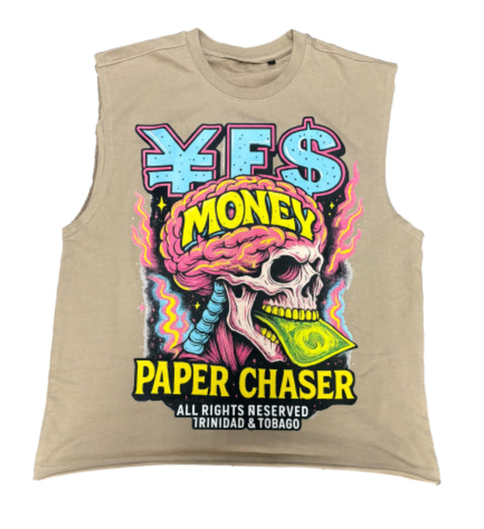 YFS “Paper Chaser” Distressed Sleeveless Tee (Tan)