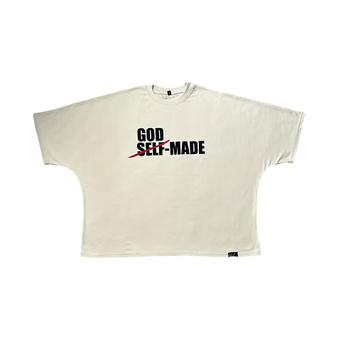Rich Living “God Made” Drop Shoulder Box Cut Crop Tee (Cream)