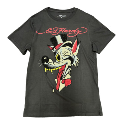 Ed Hardy “Wolf Head” Rhinestone Tee