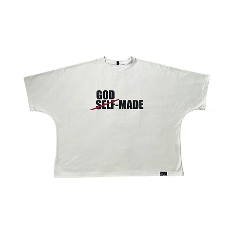 Rich Living “God Made” Drop Shoulder Box Cut Crop Tee (White)