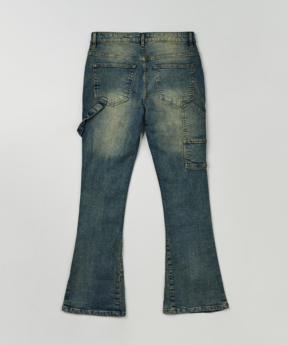 Rsn Two Tone Double Knee Flared Denim (Blue)