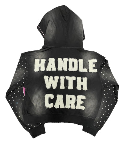 Makaveli “Handle With Care” Bust Down Cropped Zip Up Hoodie