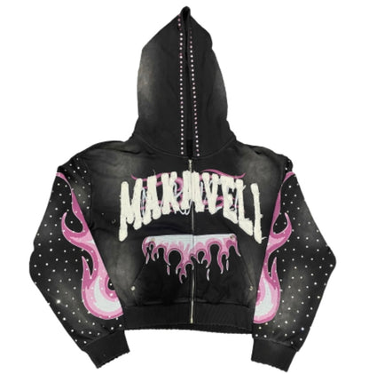 Makaveli “Handle With Care” Bust Down Cropped Zip Up Hoodie