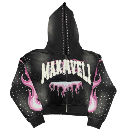Makaveli “Handle With Care” Bust Down Cropped Zip Up Hoodie