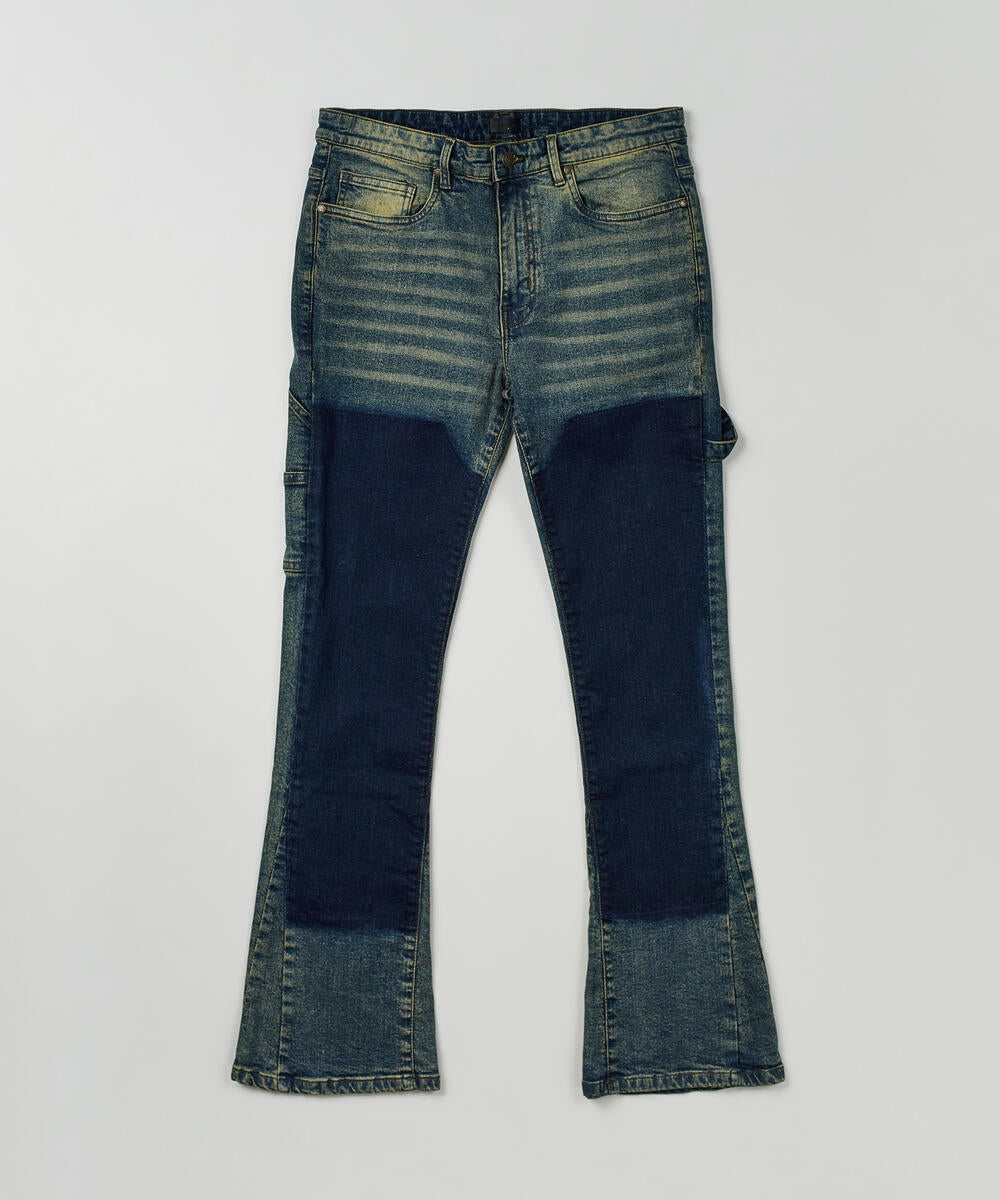 Rsn Two Tone Double Knee Flared Denim (Blue)