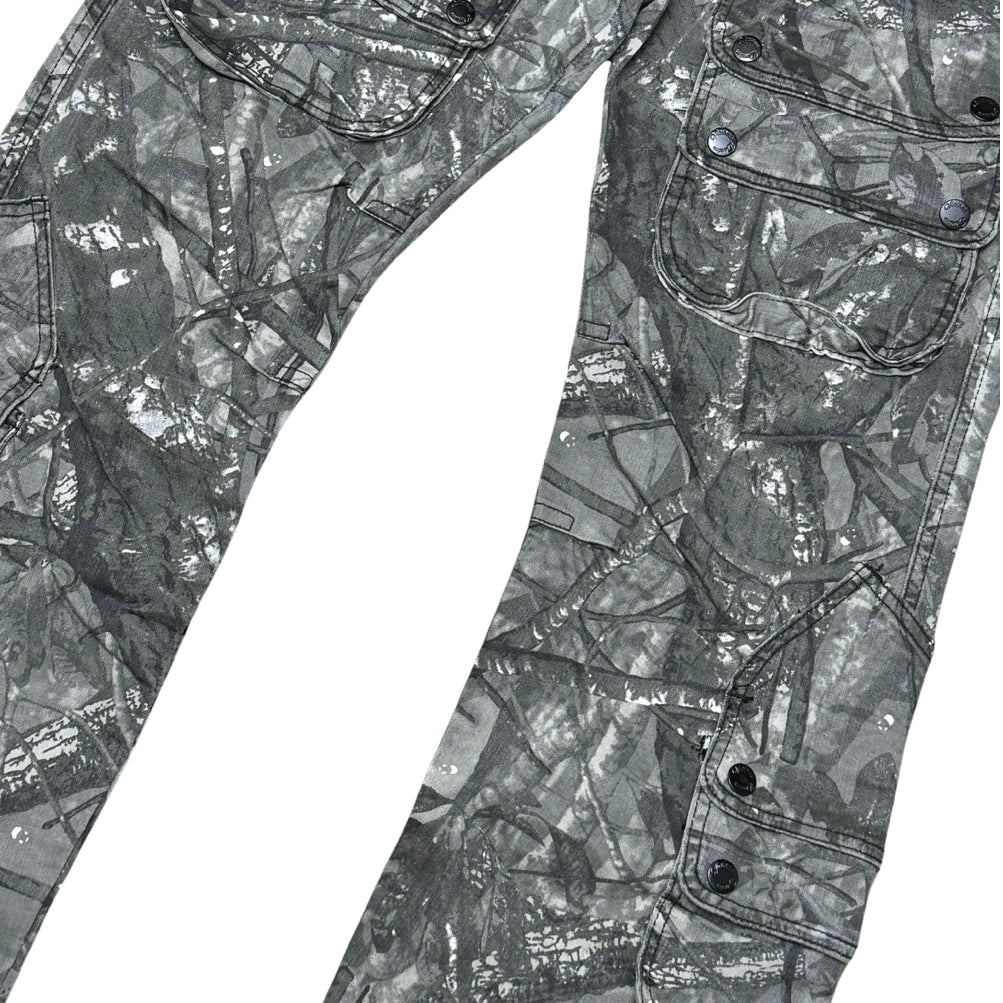 Vicious Leaf Camo Baggy Flared Cargo Pants (Grey)