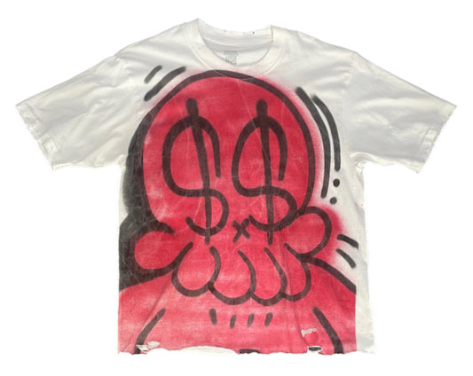 Hydo Picasso Cropped Box Cut Distressed Pre Washed 1 Of 1 Air Brushed Wearable Art Tee (Red/Blk)