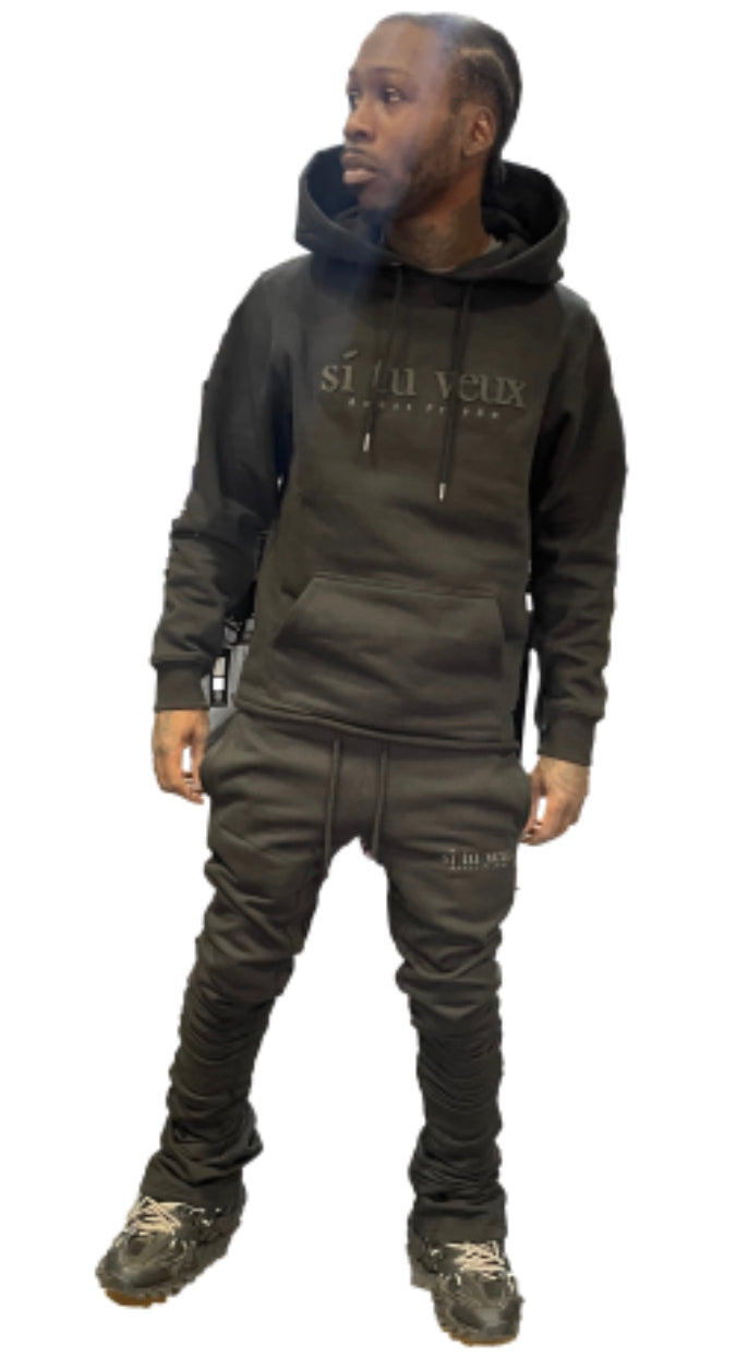 Si Tu Vuex “Veux” Cropped Super Stacked Sweat Suit (Blk)