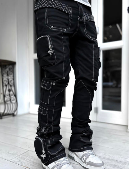 Guapi Obsidian Contrast Stacked Cargo Pants