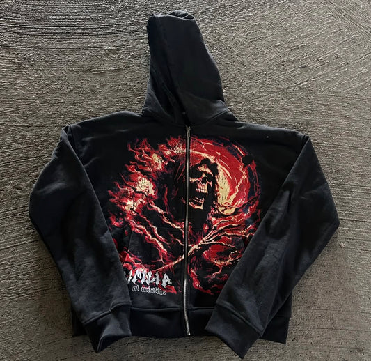 Slimilia “Reaper V2” Zip Up Cropped Hoodie (Fire Red)