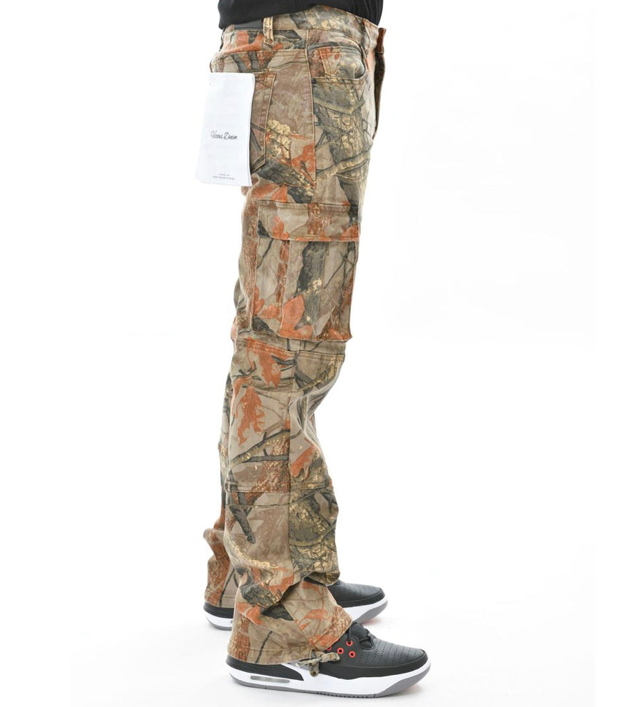 Vicious Leaf Camo Baggy Flared Cargo Pants (Orange)