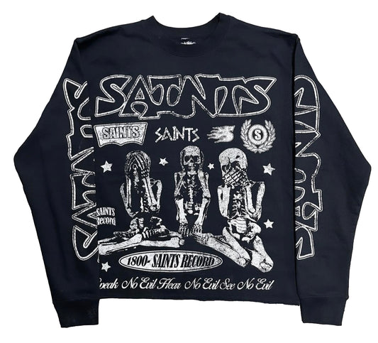 Saints And Sinners “Hear,See,Speak No Evil” Cropped Crewneck (Blk/Cream)