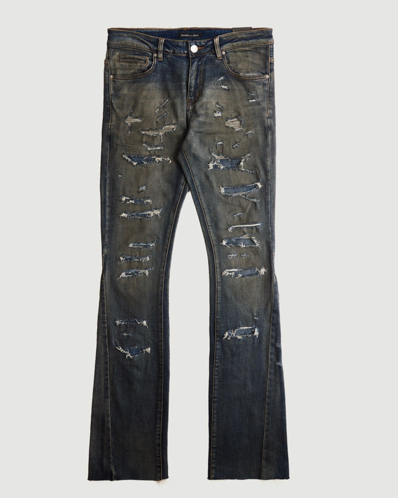 Embellish “Roll” Dirty Wash Flared Denim