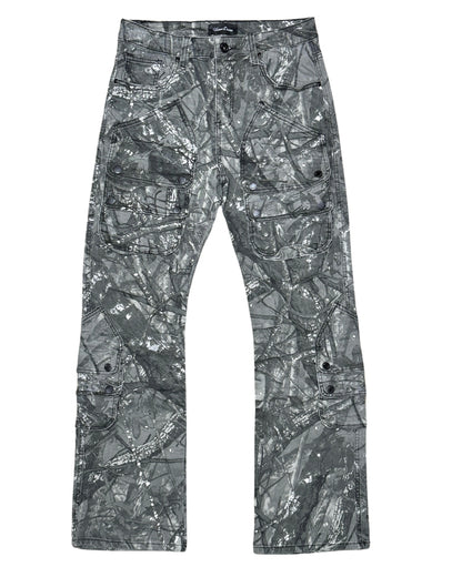 Vicious Leaf Camo Baggy Flared Cargo Pants (Grey)