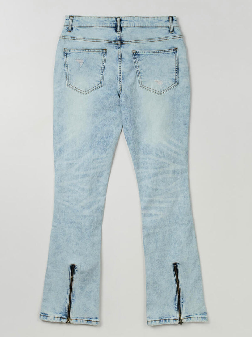 Rsn Beach Blue Zippered Flared Denim