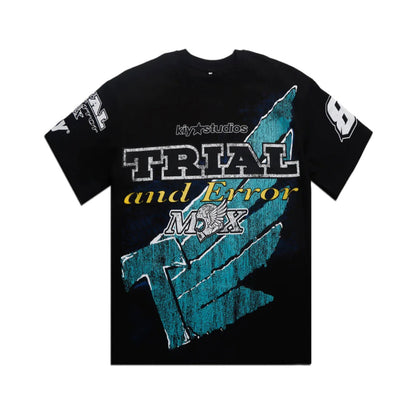 Trial & Error X Kiy Studios “Moto” Tee (Blk/Teal)