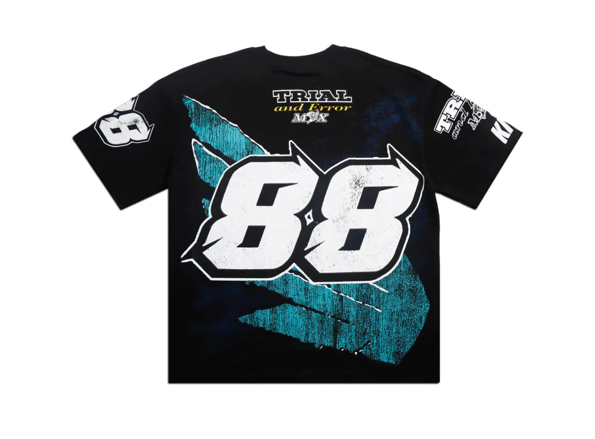 Trial & Error X Kiy Studios “Moto” Tee (Blk/Teal)