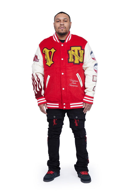 "V Tigers Varsity" Varsity Jacket - Dark Red