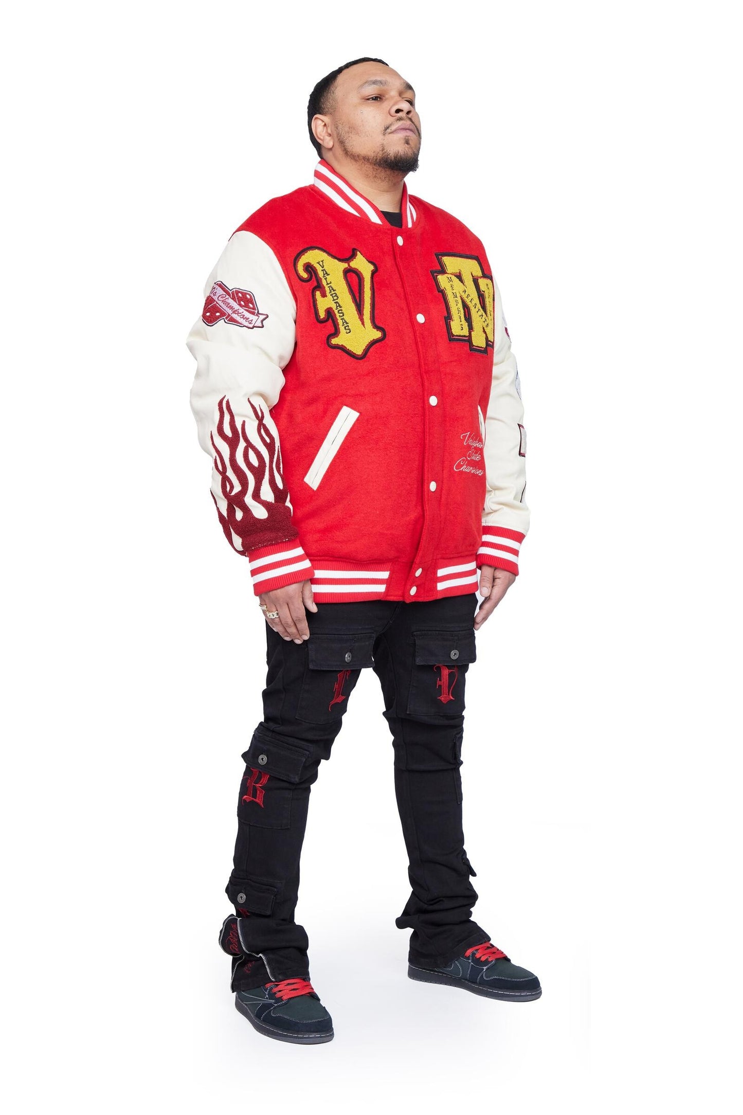 "V Tigers Varsity" Varsity Jacket - Dark Red