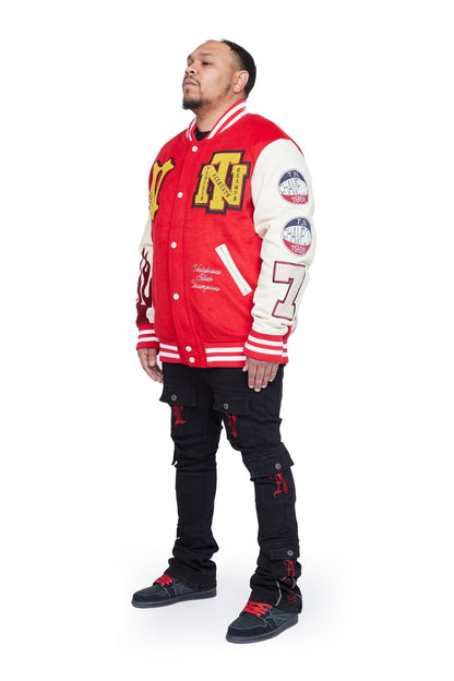 "V Tigers Varsity" Varsity Jacket - Dark Red