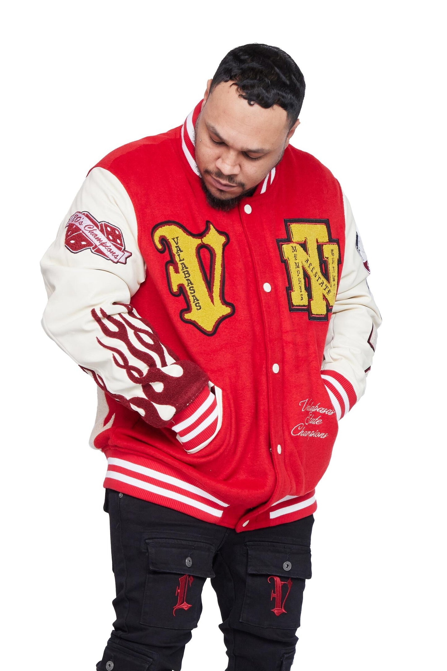 "V Tigers Varsity" Varsity Jacket - Dark Red