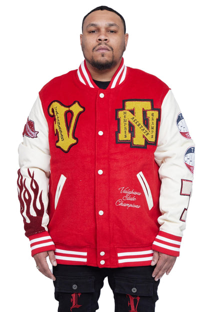 "V Tigers Varsity" Varsity Jacket - Dark Red