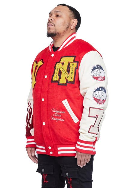 "V Tigers Varsity" Varsity Jacket - Dark Red