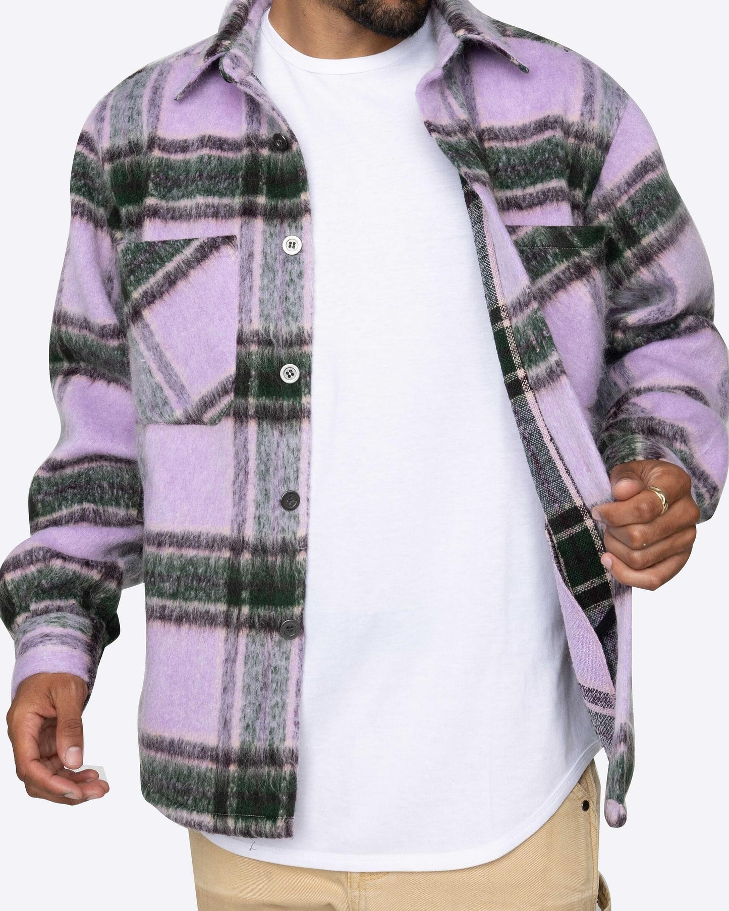 Slit Flannel Shirt Purple