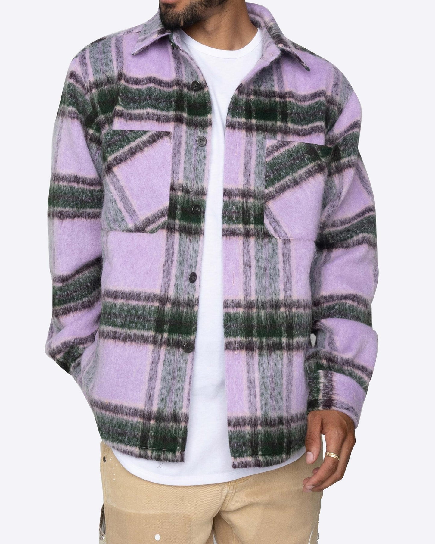 Slit Flannel Shirt Purple